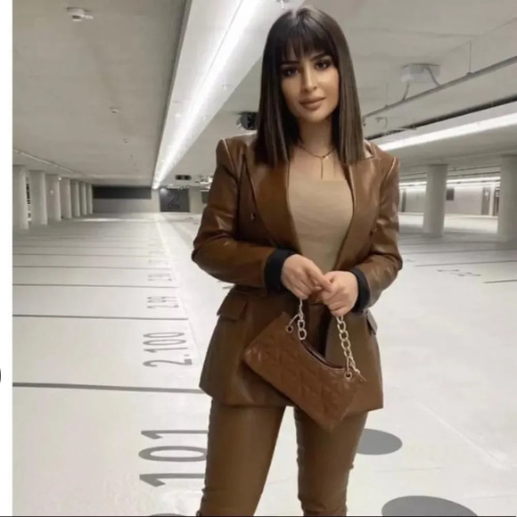 Zara Brown Double-breasted Faux Blazer Brandy Jacket Blazer, NWT - Picture 9 of 15